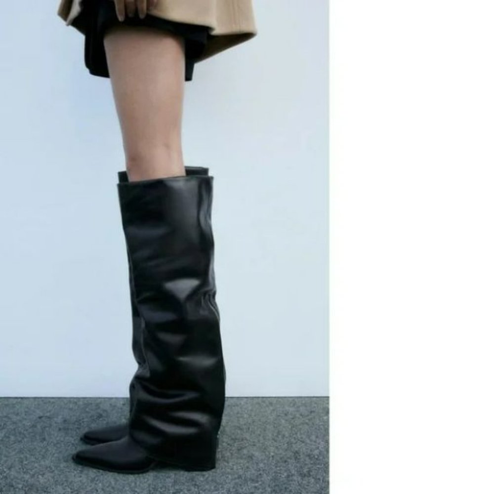 ZARA LEATHER GAITER BOOTS - Picture 1 of 12
